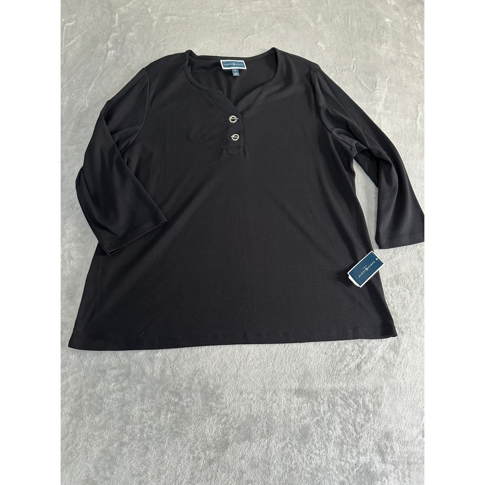 Karen Scott Plus Black 3/4 Sleeve Grommet Detail Top 2X NEW